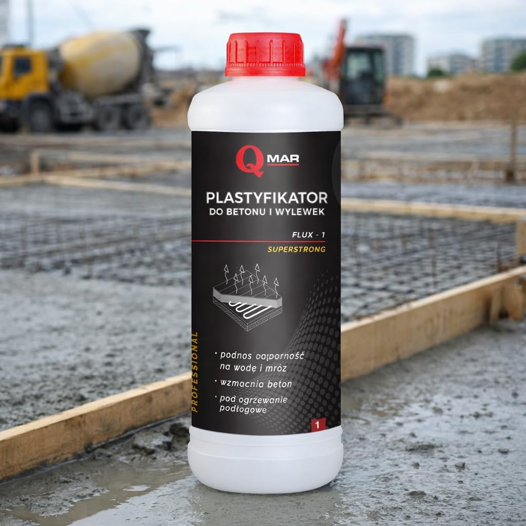 QMAR Plastifizierer für Beton, Fundamente und Estriche 1L Verflüssigungszusatz für Betonmischungen, ideal für Fußbodenheizungen, erhöht die Haltbarkeit der Mischung und verbessert die Konsistenz