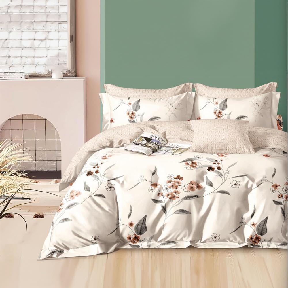 6pcs King Size Fitted Bed Sheet Duvet Cover 220×240 With 4 Pillow Covers, High Cotton Blend Quality 6pcs King Bedding Set With Duvet Cover King Size- King (6FS33)
