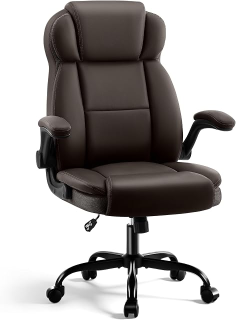 AreShark Ergonomic Office Chair with High Back Headrest, PU Leather Executive Desk Chair - Padded Flip-Up Armrests, Lumbar Support, Swivel Computer Chair for Home Office & Gaming