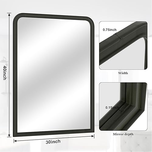 Miniatura 6 de WallBeyond Espejos de baño de madera negra para montar en la pared, 30 x 40 pulgadas, espejos de pared con marco de madera rústica, espejos