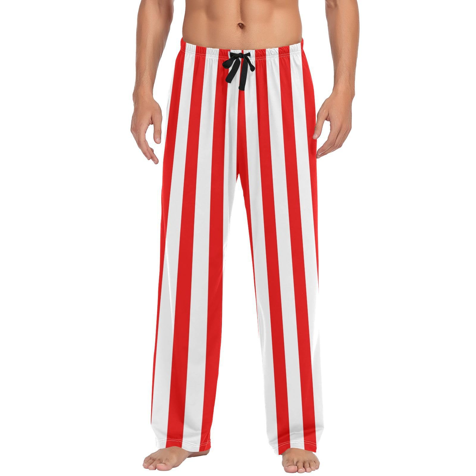 Red White Stripes Men's Pajama Pants Soft Lounge Sleep Pants, PJ Bottoms with Pockets-image-38