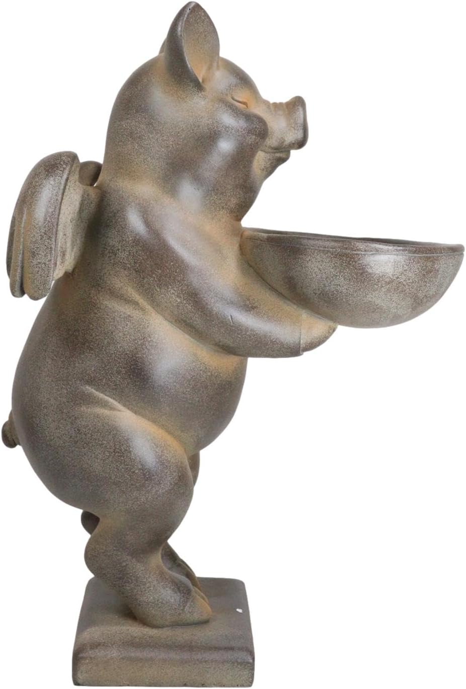 Ebros Gift 12" Tall Rustic Cottage Country Whimsical Angel Wings Pig Holding Trough Bird Feeder Or Bath Resin Sculpture for Lawn Pool Patio Outdoors Farmhouse Decor