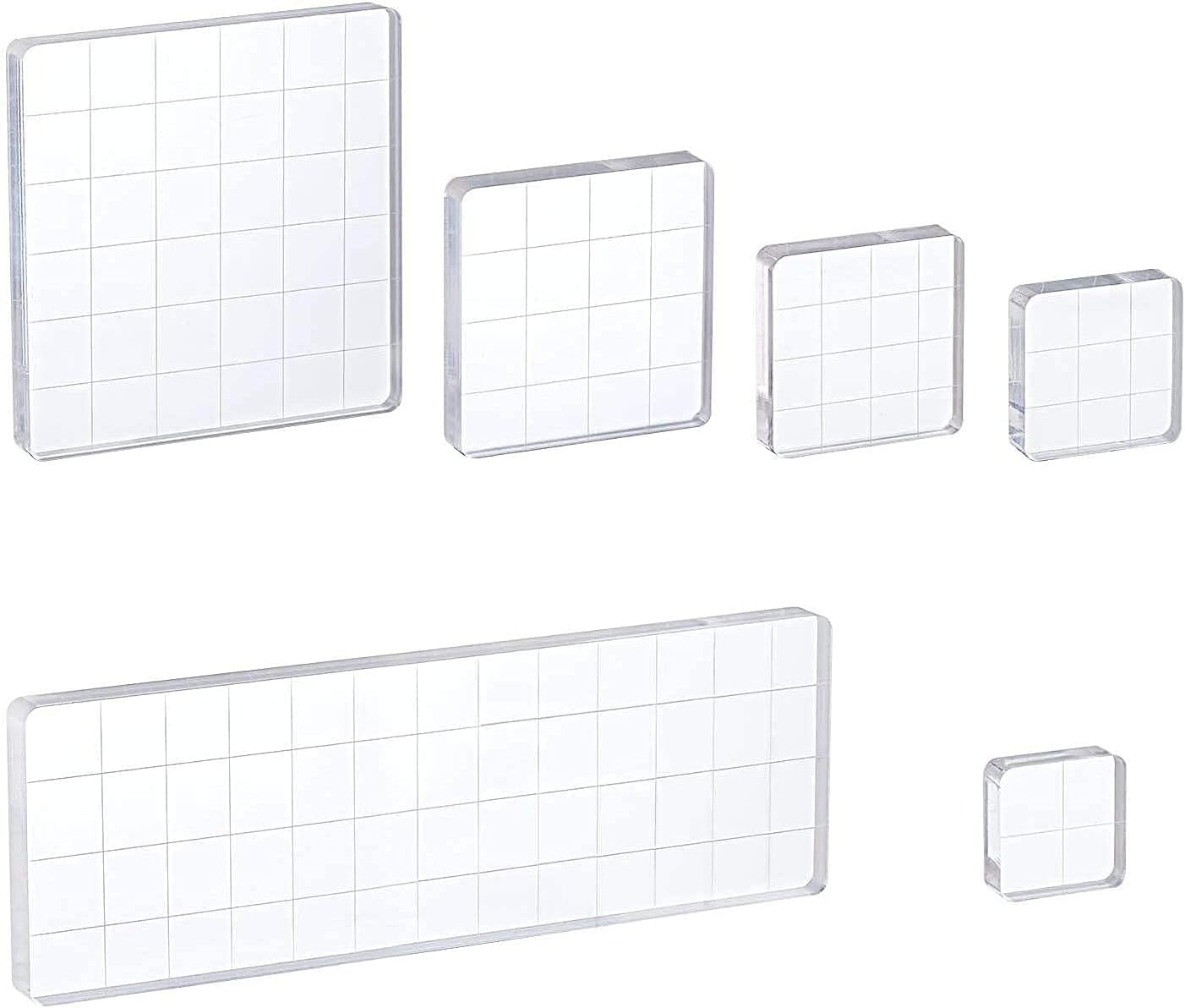 6 Pieces Acrylic Stamp Block Clear Stamping Tools Set with Grid Lines for Scrapbooking Crafts Card Making, Assorted Sizes