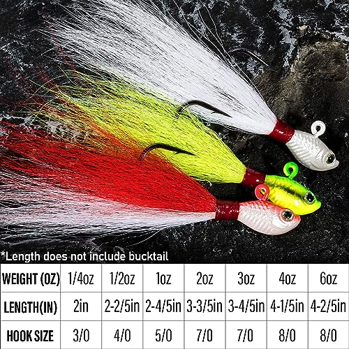 image for Dr.Fish 3 Pack Bucktail Jig Saltwater Fishing Jig Buck Tail Hair Lure 