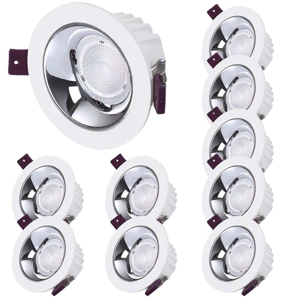 YNBSHGAA 10 Pcs Waterproof LED Recessed Downlights Baffle Trim Anti-Glare Spotlight Round Aluminum COB Spotlight Embedded Wall Wash Light Hotel Lighting,20w-6000K