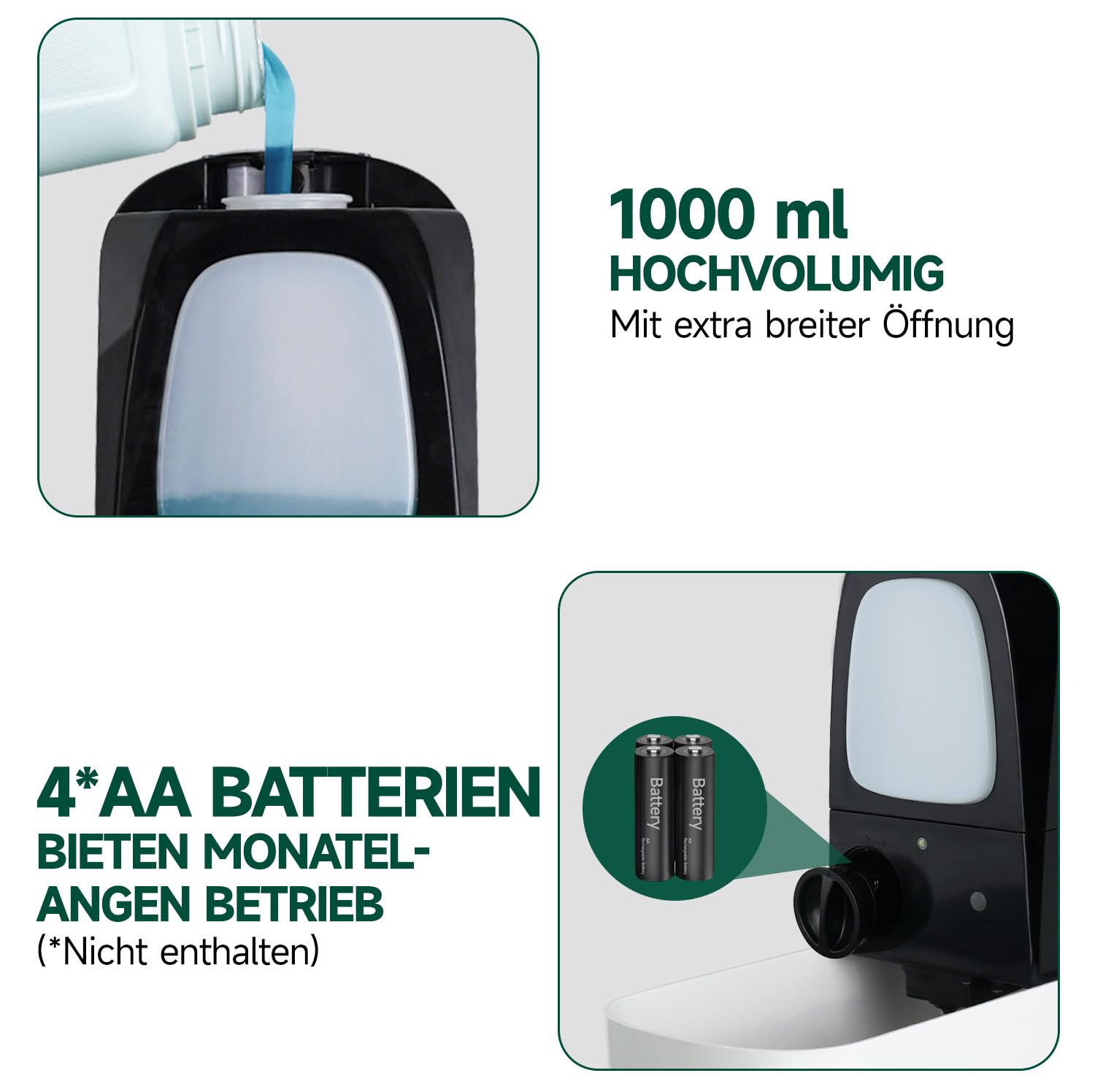 anydry Kommerzieller automatischer Seifenspender mit 1000 ml Fassungsvermögen, Wandmontage, berührungslose Flüssigseifen-Ausgabe für stark frequentierte Toiletten, Modell 1220S Weiß