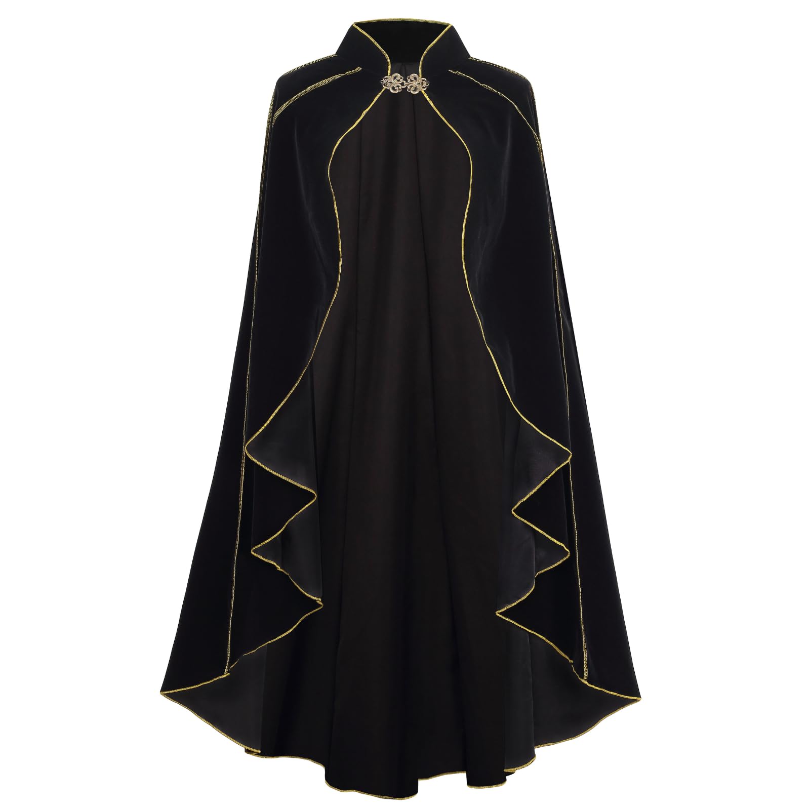 HAPNBCELE Women's Medieval Cloak Renaissance Velvet Cape with Stand-Up Collar Queen Empress Princess Costume Halloween Christmas Party Cosplay Dress Up (Black, 51.1“/130cm)