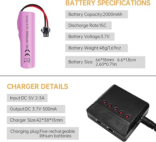 Miniatura 6 de sea jump 5 unids 3.7 V 2000 mAh SM-2P Plug batería de litio con cargador 5 en 1 para DE68 DE44 DE45W DE45 DE58 DE49 DE57 DE70 vehículo todoterreno