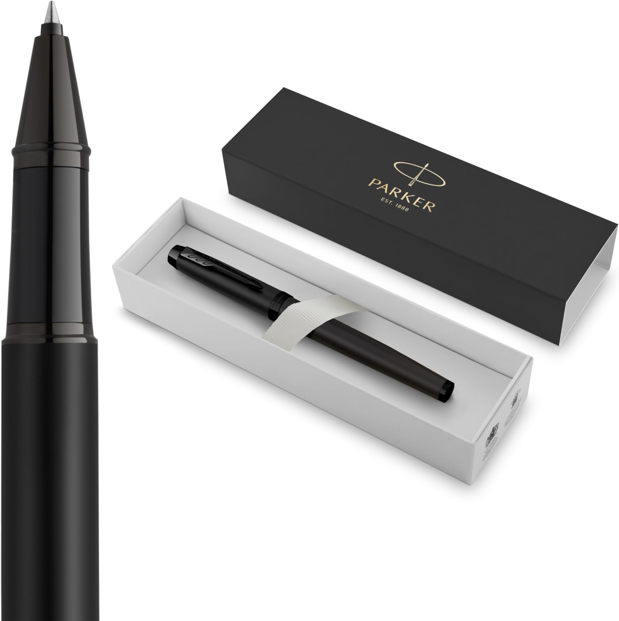 IM Rollerball Pen, Fine Point, Matte Black with Black Trim, Black Ink Refill, Gift Box โ Modern Design, Smooth Writing