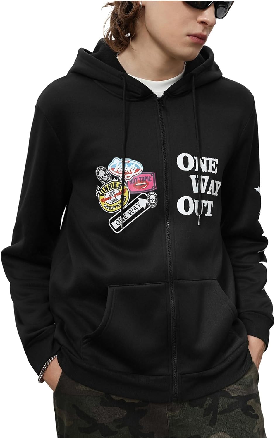 Men's Hip Hop Zip Up Hoodies Y2K Drawstring Hooded Jackets Streetwear Long Sleeve Sweatshirts