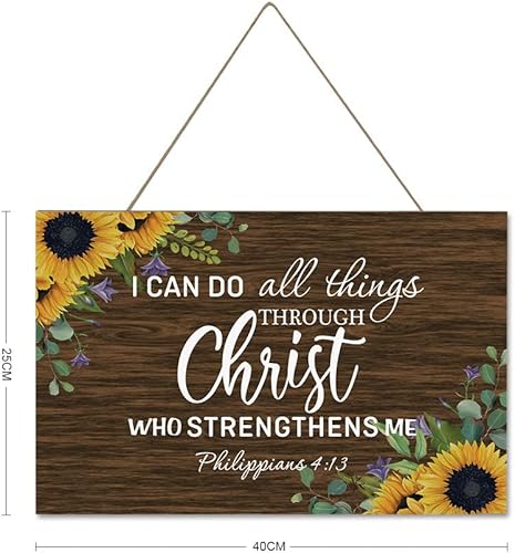 Miniatura 2 de Letrero con texto en inglés "I Can Do All Things Through Christ Who Strengthens Me Philippians 4:13", regalo cristiano, adorno rústico de madera