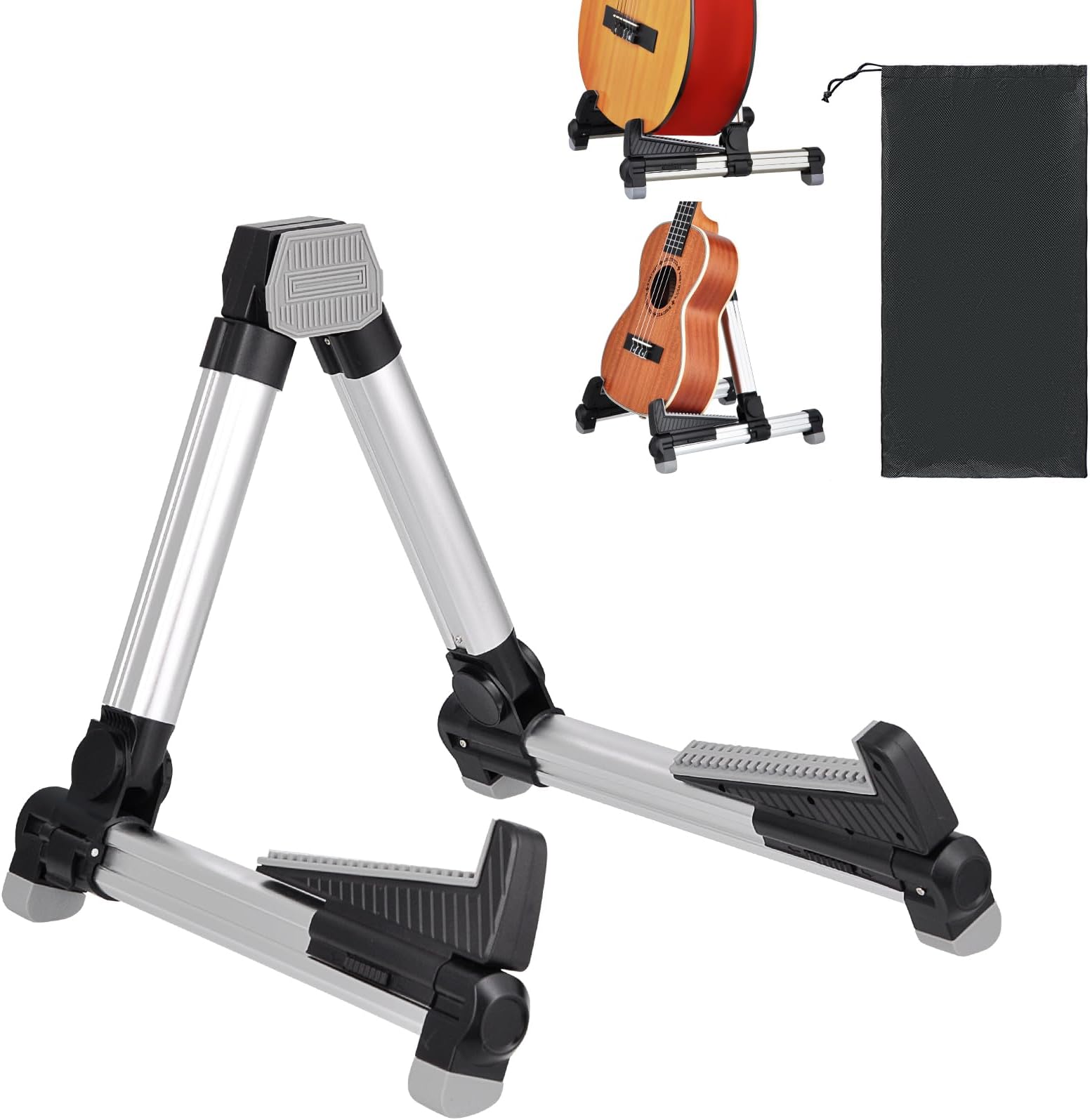 EASTROCKFolding Guitar Stand,Portable Tripod A Frame Aluminium Music Stand for Acoustic Electric Guitars, Bass, Violin, Ukulele, Banjo (Silver)