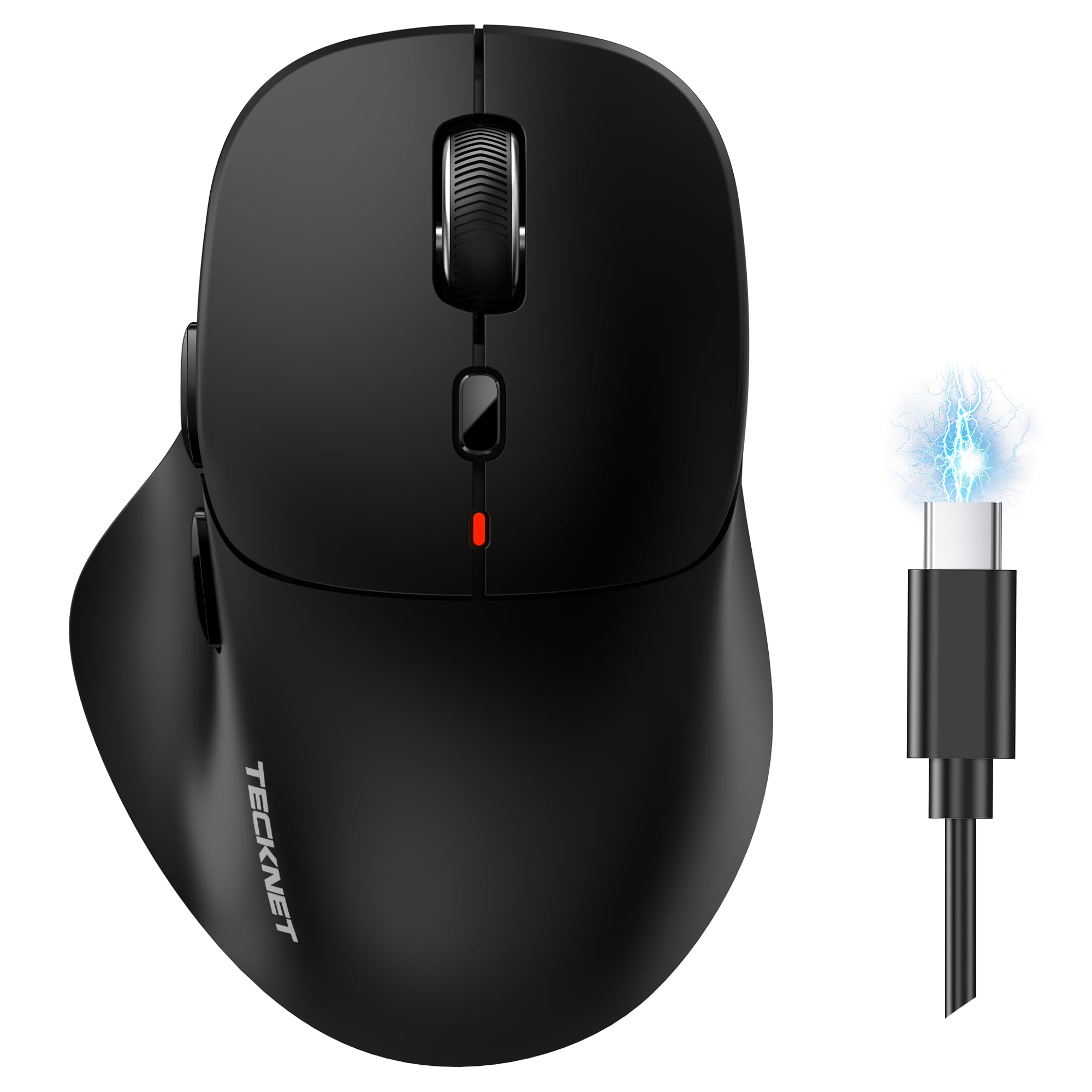 TECKNET Bluetooth Maus Wiederaufladbar, Maus Kabellos (Tri-Modi: BT5.0/3.0 + 2.4G) mit Ergonomische Daumenauflage, 4800 DPI Computer Leise Funkmaus für Laptop, PC, Mac OS, Android, Windows