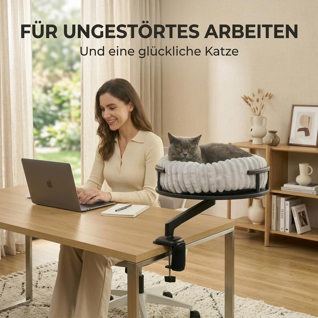 Katzenbett LEVI | Katzenbett Schreibtisch | Katzenplattform | Für Tische und Fenstersims | Inkl. 2 Betten | Cord-Design Grau | Robust und modern (Schwarz)