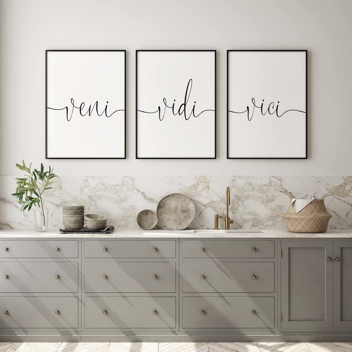 HHLINXI 3 Pieces Minimalist Poster Prints Veni Vidi Vici Wall Art Canvas Painting for Living Room Bedroom Decor With Inner Frame