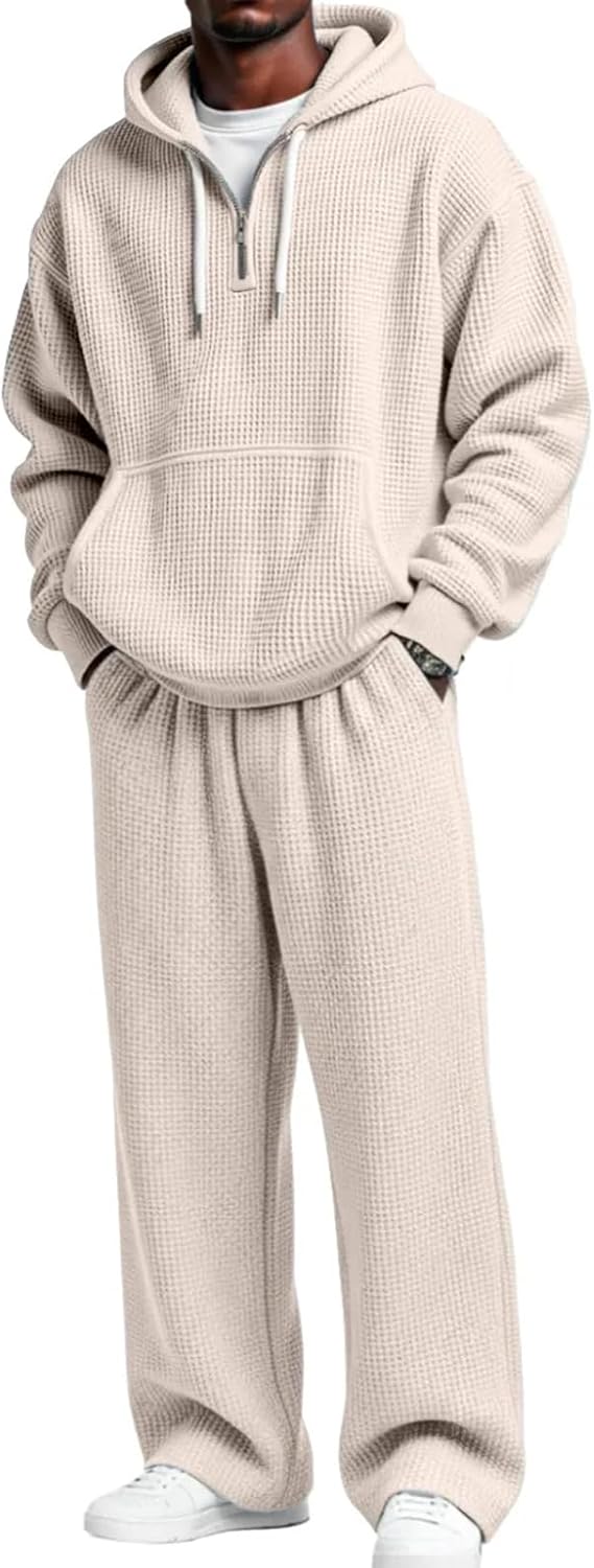 Waffle Sweatsuits For Men 2 Piece Set Hooded Sweatshirt & Joggers Men Sweatsuits Sets Casual Athletic Track Suits