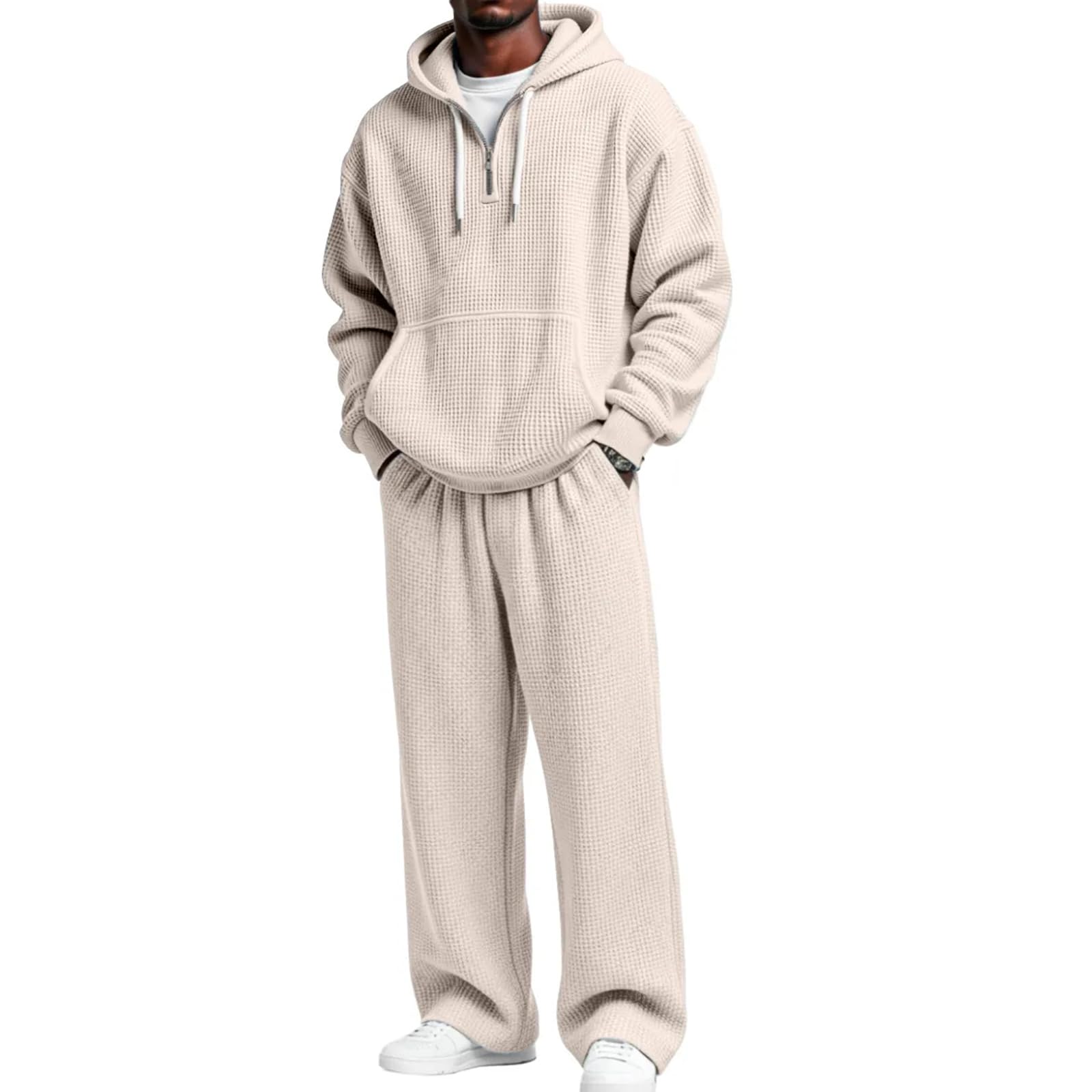 Jogginganzug Herren Einfarbig Langarm 1/4 Zip Sportanzug mit Taschen Outdoor Zweiteiler Schwitzanzug Casual Activewear Trainingsanzug Jogginghose Tracksuit Freizeit Hoodie Set Sweatshirt