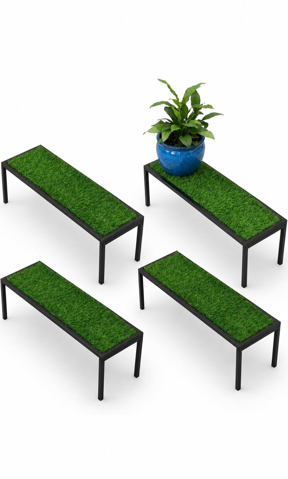Metal Plant Stand with Green Grass | Decorative Pot Holder for Balcony, Garden & Home | Artificial Grass Mat Included (Black – Set of 4)-image-39