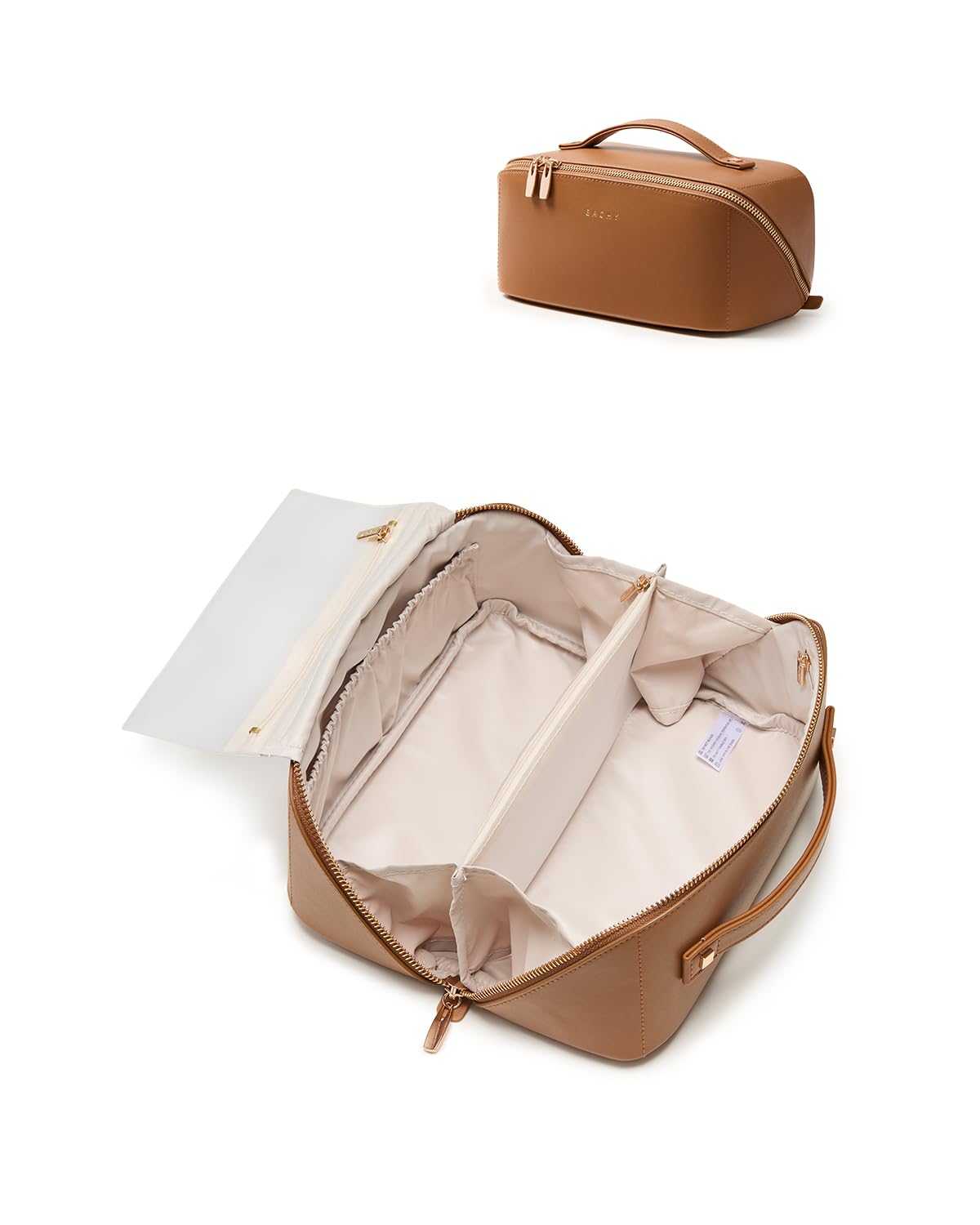 EACHY Travel Makeup Bag, PU Leather Cosmetic Bag for Women, Desert Yellow
