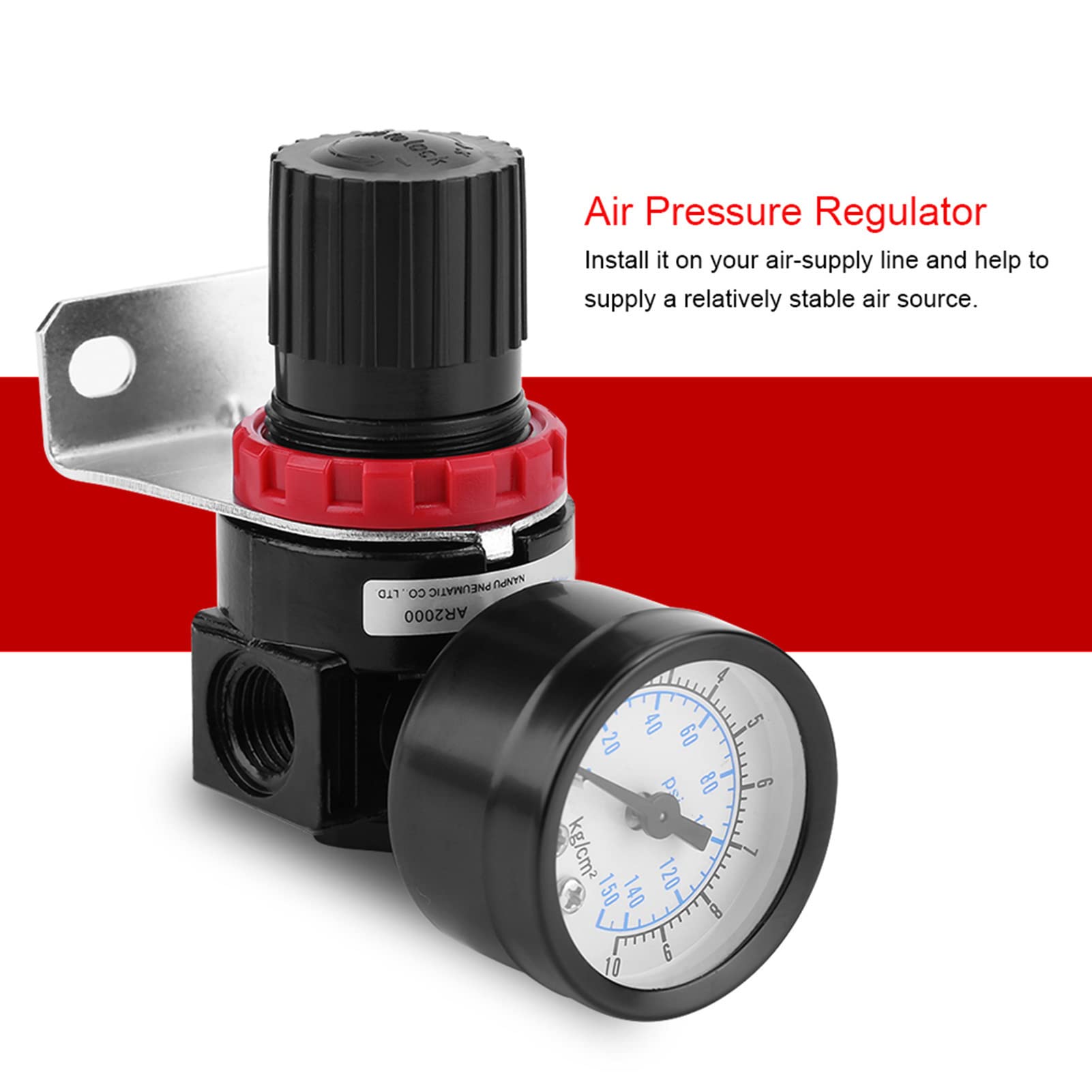 G1/4 Air Pressure Compressor Control Valve Gauge,Pneumatic Regulator Adjustable Air Compressor Pressure Switch with Valve Control Regulators Gauge
