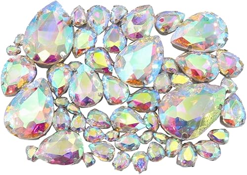 50 diamantes de imitación de cristal con forma de gota de agua para ropa de manualidades, piedras preciosas mixtas de parte trasera plana de 7