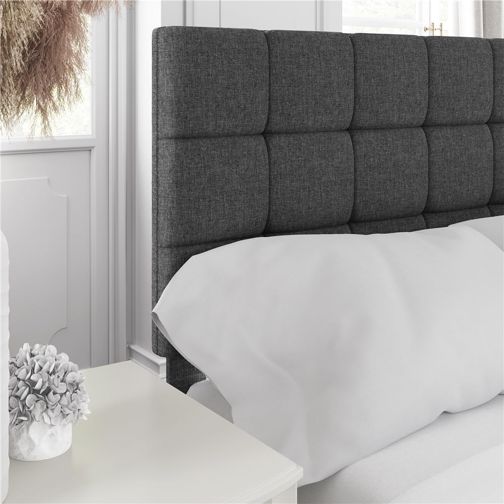 Yaheetech Marco de Cama Tapizada de 140 x 200 cm Camas de Matrimonio con Cabecero Regulable en Altura Estructura Estable con Listón de Madera, Color Gris Oscuro