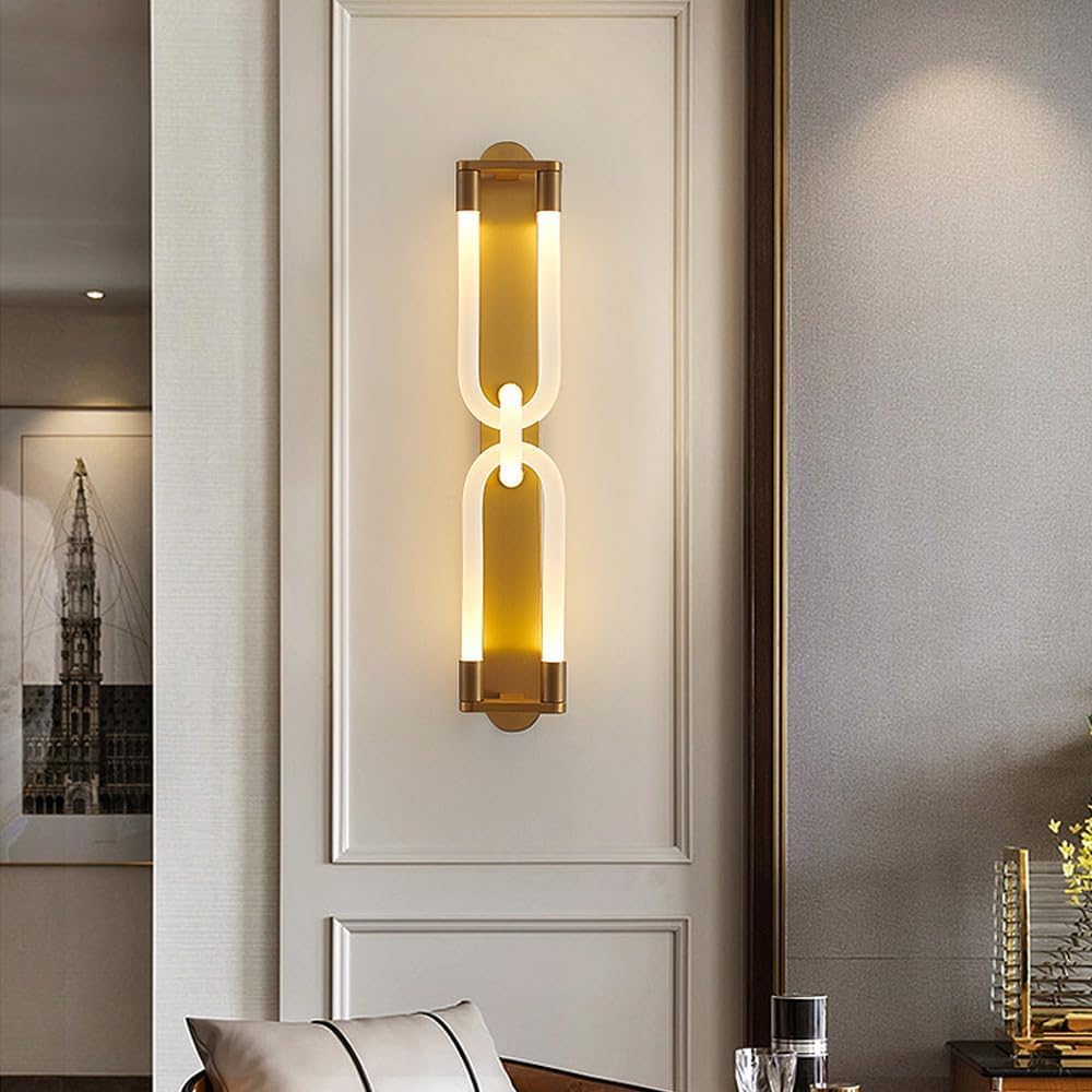 Nordic Creative Wall Sconces Chain Design LED Indoor Living Room Wall Sconce Lighting Hardwired Wall Lamp Brass Finish Wall Light Illumination for Bedroom Hallway Balcony Hotel Stairs Balcony