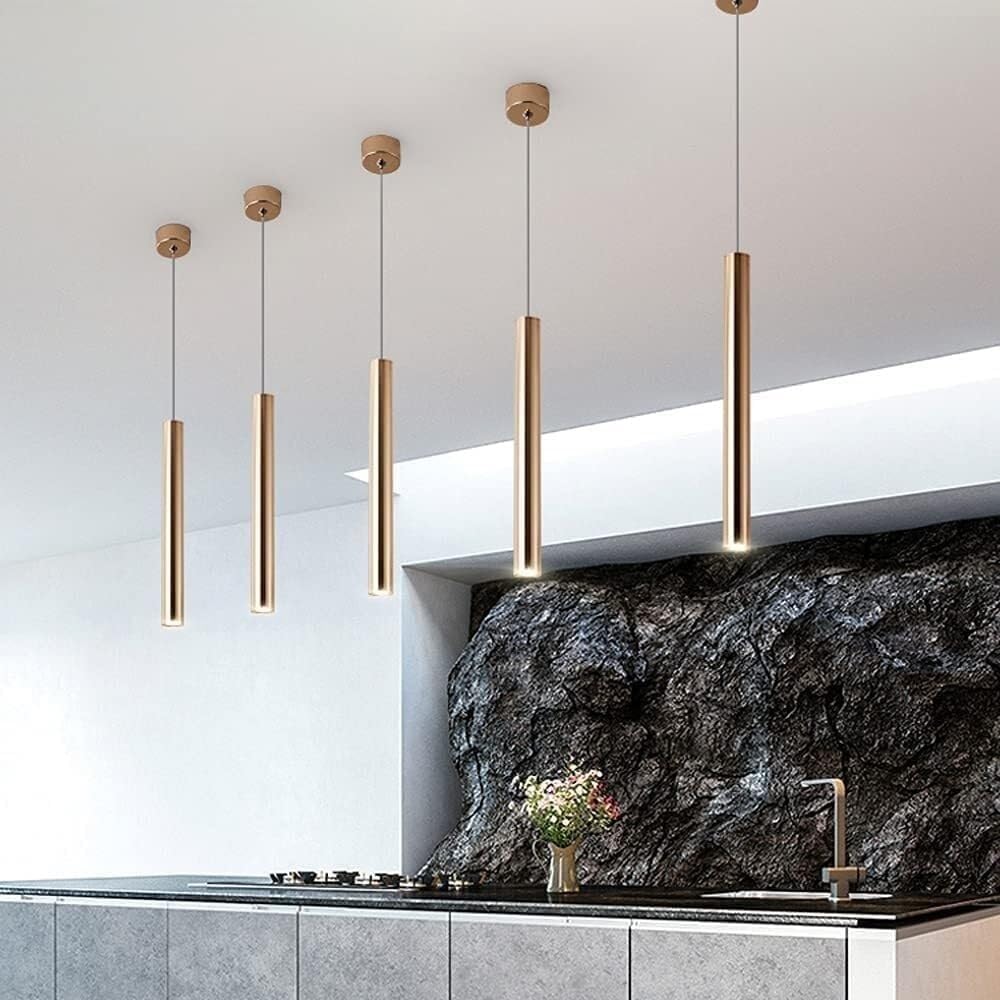 Nordic Gold Aluminium Długa lampa wisząca, regulowana, idealna do sypialni lub stolika nocnego. Oświetlenie wewnętrzne z ciepłym białym światłem 4000K, długość 50 cm