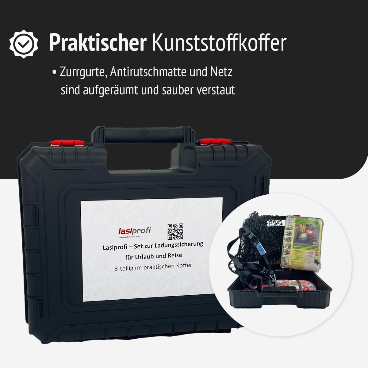 8-teiliges Set zur Ladungssicherung für Urlaub und Reise | Enthält Spanngurte, Netz zur Ladungssicherung, Antirutschmatte | Sicherheit in Auto, Wohnmobil, Camper | Dachboxen geeignet