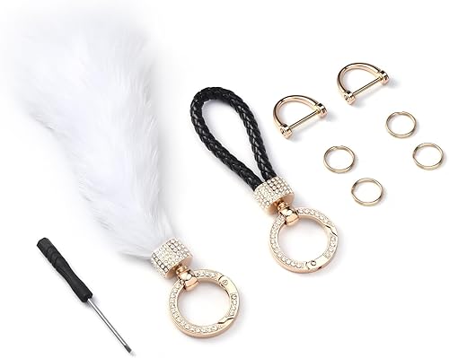 Miniatura 9 de AMIR Llavero de cuero de microfibra, llavero esponjoso, llavero para llaves de coche con 4 llaveros y 2 anillos en D antipérdida, #4-Llavero de