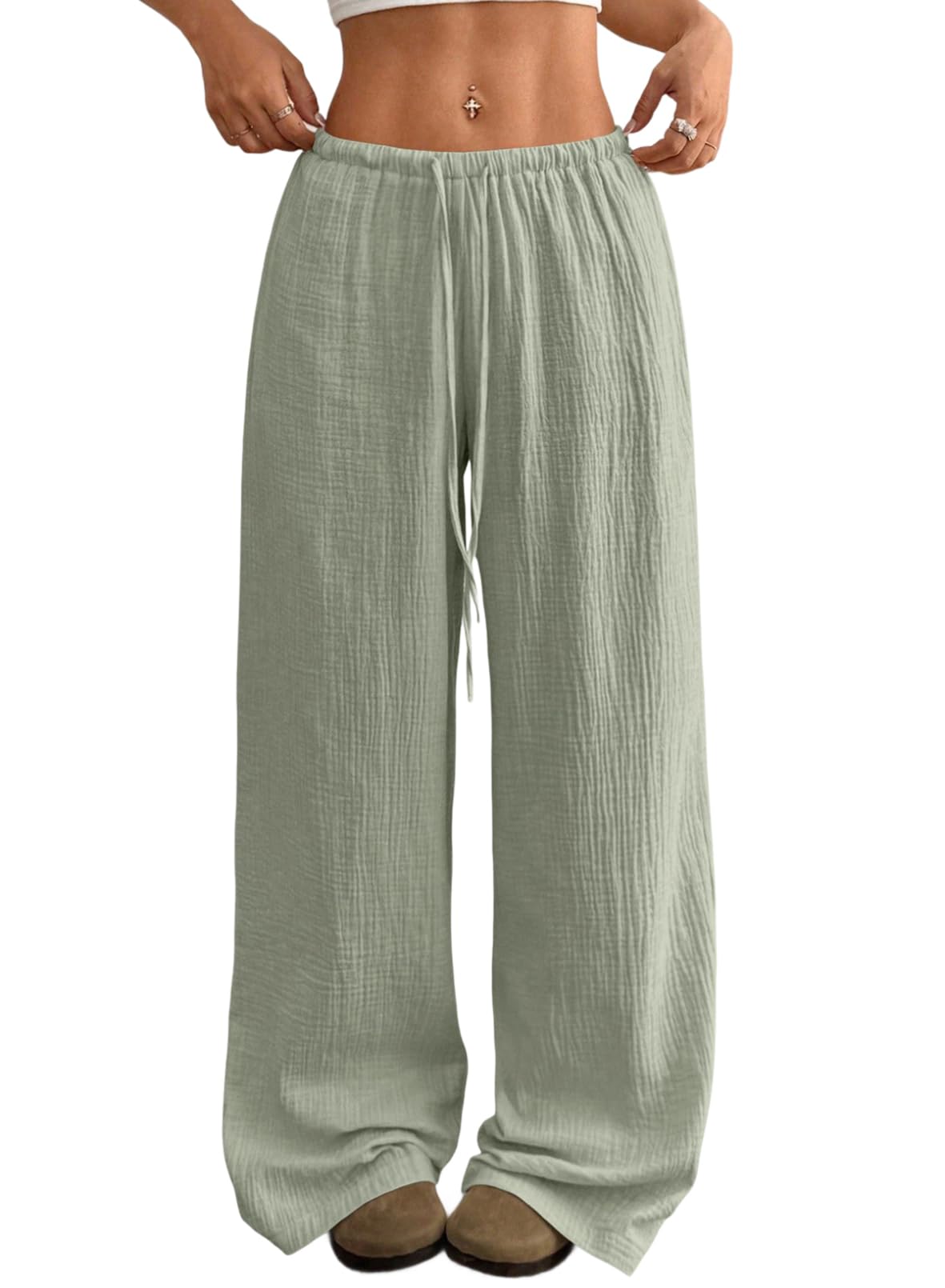 Acelitt Women’s Wide Leg Palazzo Pants Casual Loose Lounge Pants Beach Trousers with Pockets(Too Large, Please Size Down)