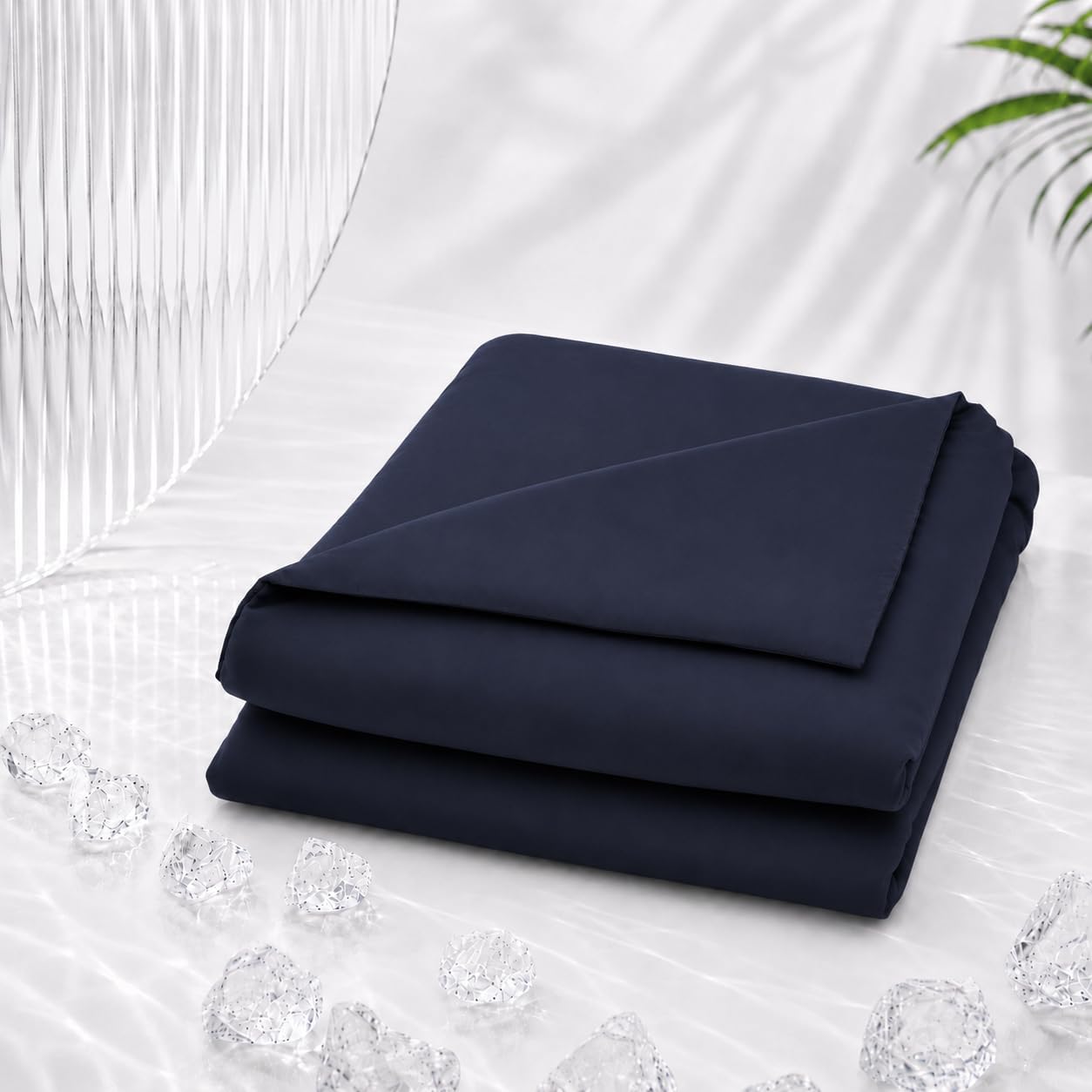 Double-Sided Cooling Comforter Queen Size Ice Silk Summer Blanket No-Seam 0.45 Soft Breathable Silky Smooth Edge-Free Design, Hot Sleepers, Deep Blue 90x90