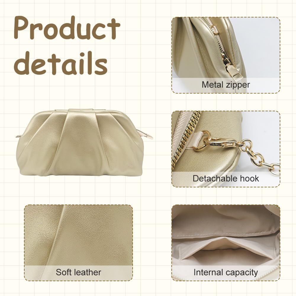 Pahajim Bolsos de Fiesta Clutch Bolso de Mano para Mujer PU Piel con Cadena Desmontable Bolsos Ceremonia Bandolera para Bodas, Cenas, Eventos