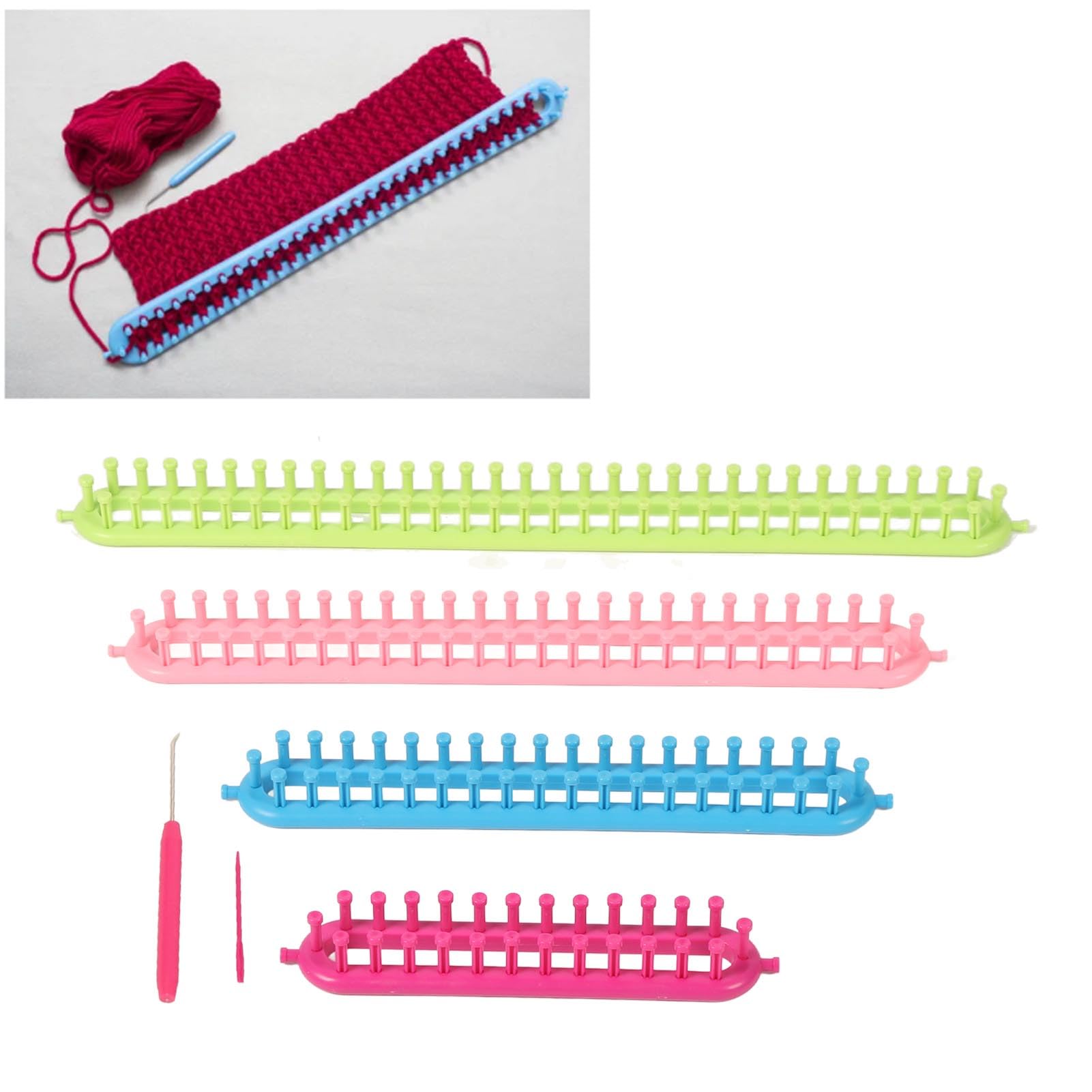 Tissting 6 Stück Strickwebstuhl Set, 26–57cm 4 Größen Lange Webrahmen Kunststoff Webstühle Set mit Strick und Hakennadel, DIY Handwerk Knitting Loom für Schals, Pullover, Decken