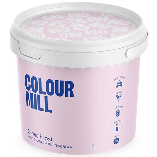 Colour Mill Swiss-Meringue Style Buttercream Frosting – High Gloss Vegan Icing for Cakes & Cupcakes – Designed for Oil-Based Coloring & Smooth Finishes - 1 Liter (2.2LBS)