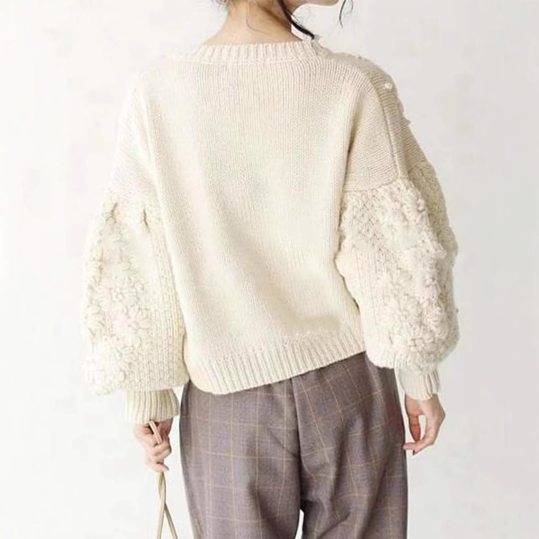 Maglione da donna lavorato a maglia grossa oversize manica lunga lanterna girocollo pullover caldo alla moda autunno inverno