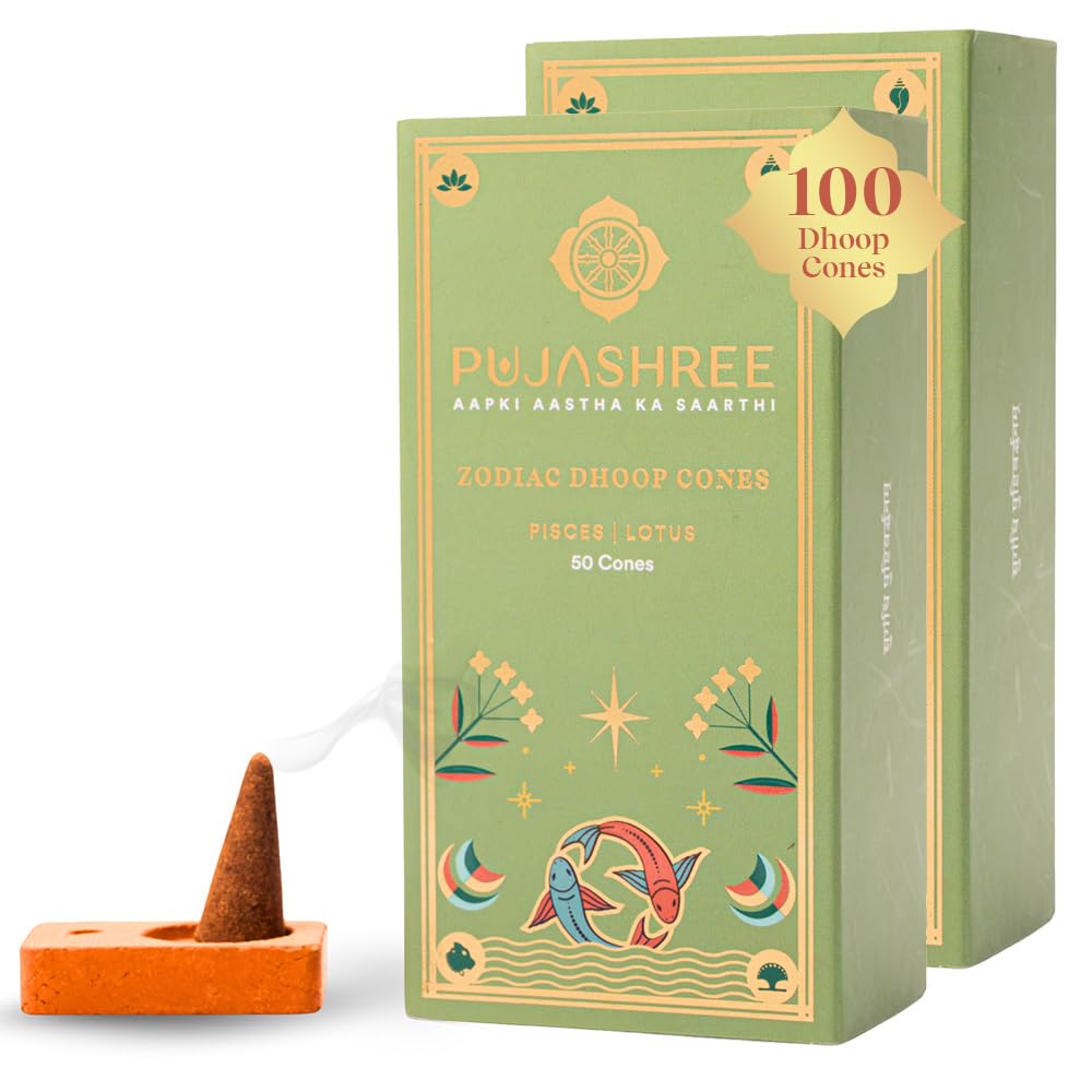 Pujashree Zodiac Dhoop Cones for Pooja |Organic & Natural Long Lasting Floral Fragrance Dhoop Cones Aroma Home Mandir Pujan (Pisces, Lotus) โ image 1
