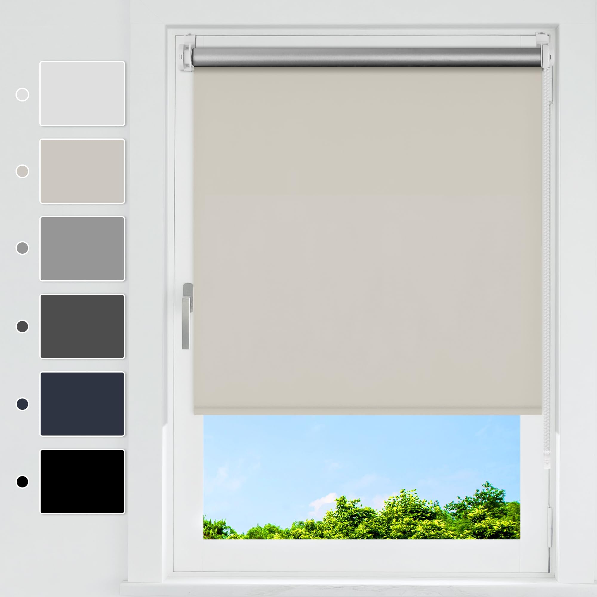 HOMEDEMO Tenda a rullo oscurante 40x230cm Bianco Crema per interni senza foratura