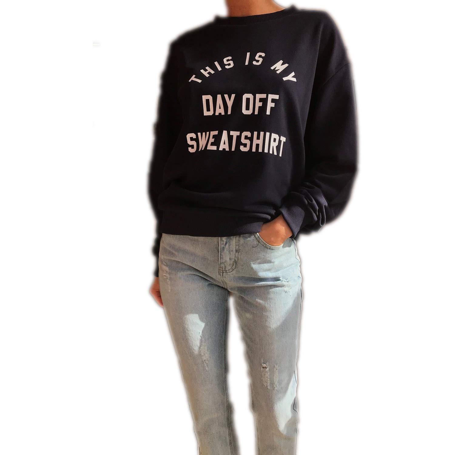 Crazy GirlsWomens This is My Day Off Sweatshirt Slogan Ladies Casual Top Jumper UK Oversized Fleece Jumper Baggy Tops T-Shirt Tee UK Size 8-14