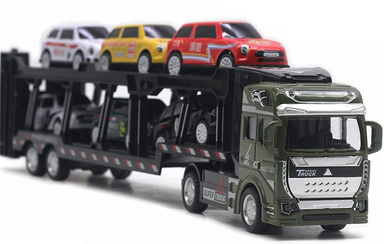 WangXLDD Transportador de Coches de aleación de Doble Capa Plano Grande Tractor camión de Juguete para niños Portador de Coche Modelo niño Regalo de cumpleaños (con 6 Coches extraíbles) (Green)