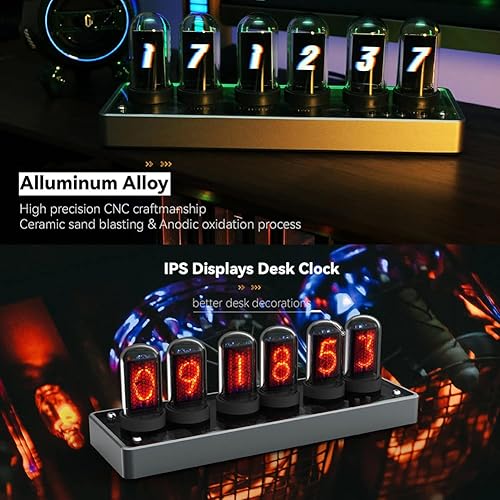 Miniatura 2 de Adventurers Reloj de tubo IPS Nixie, creativo reloj electrónico de tubo Nixie simulación con pantalla LCD IPS de 6 bits, 12/24 horas, decoración de