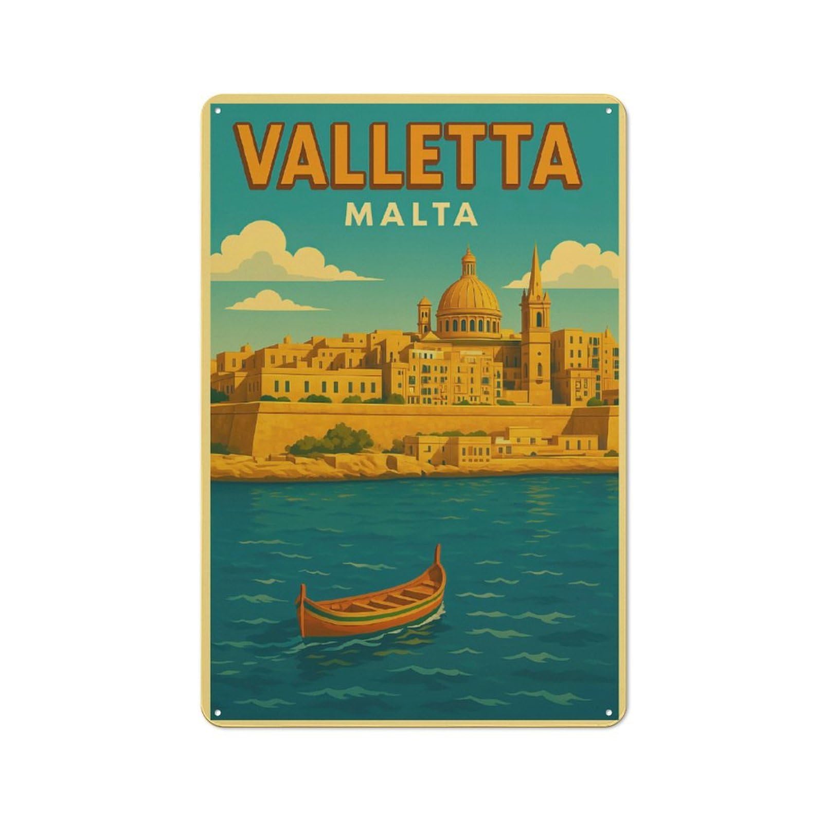 Junmoney Style-12 Valletta Malta Vintage Travel (2) Retro Metal Sign 30X20cm For Garage Or Workshop, With Clear Retro Wall Decor Character
