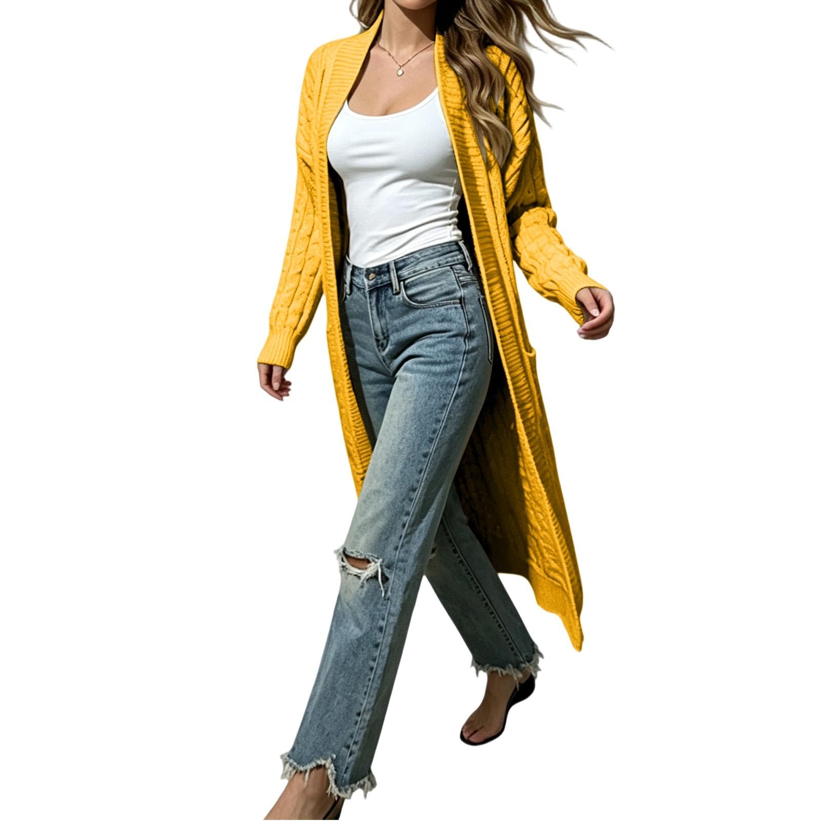 Cardigan Lungo Donna con Bottoni, Maglione Morbido e Leggero in Maglia