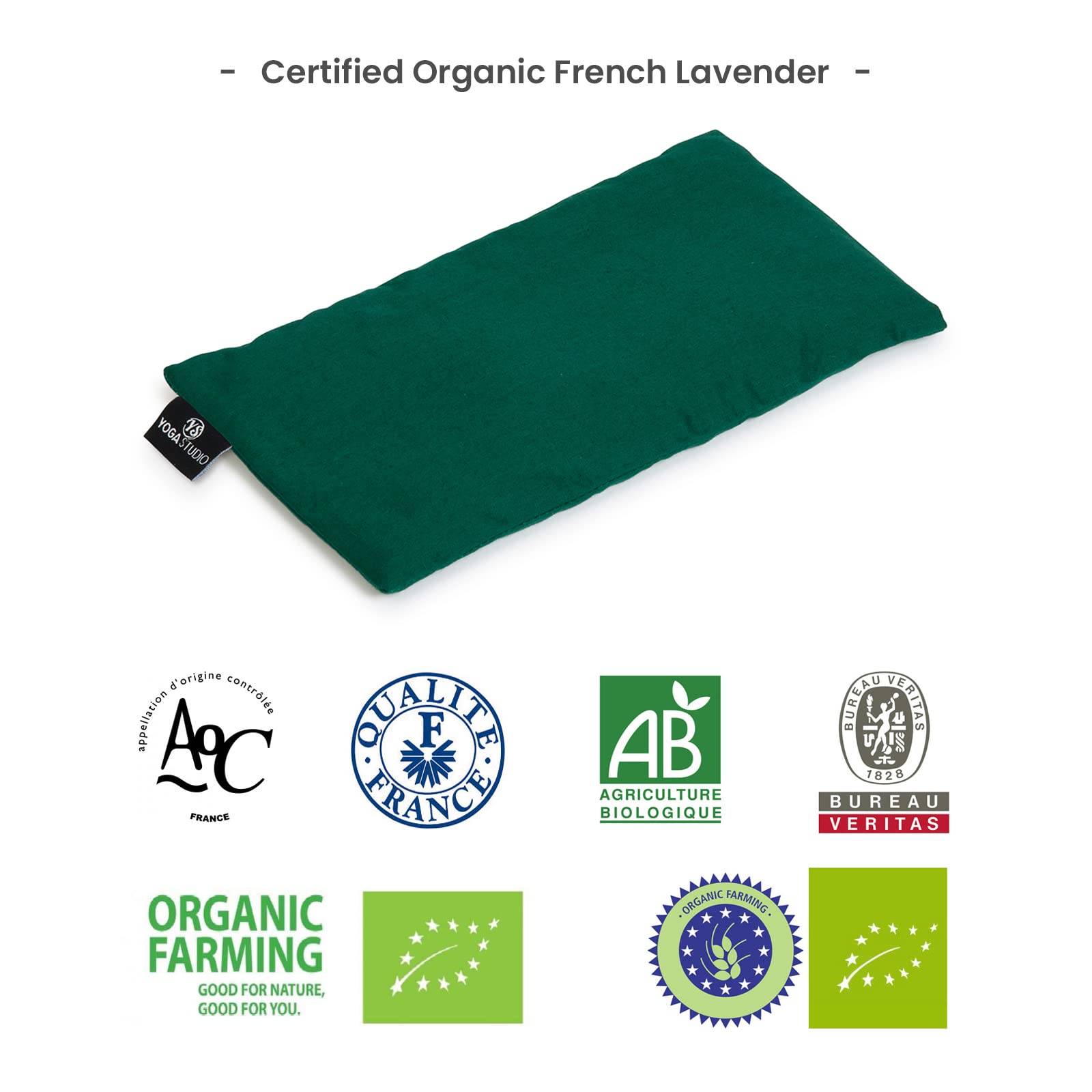 Yoga Studio Cuscino per Occhi Biologico, 23 cm x 12/13 cm, Cuscino da Yoga Biologico profumato alla Lavanda e ai Semi di Lino, per Occhi Stanchi e Mal di Testa