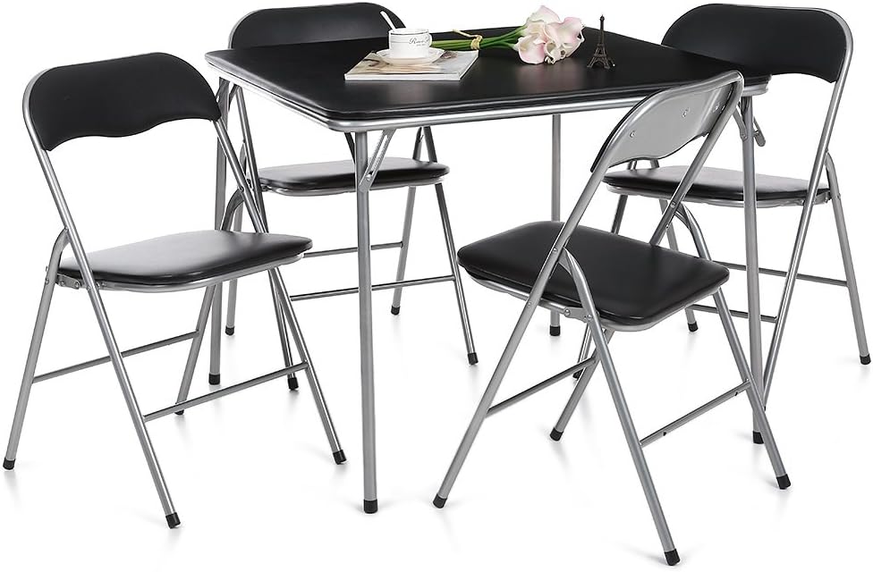IKAYAA Dining Table and Chairs Set 4 Garden Furniture Kitchen Folding Dining Table Chairs Camping Picnic Table Chairs