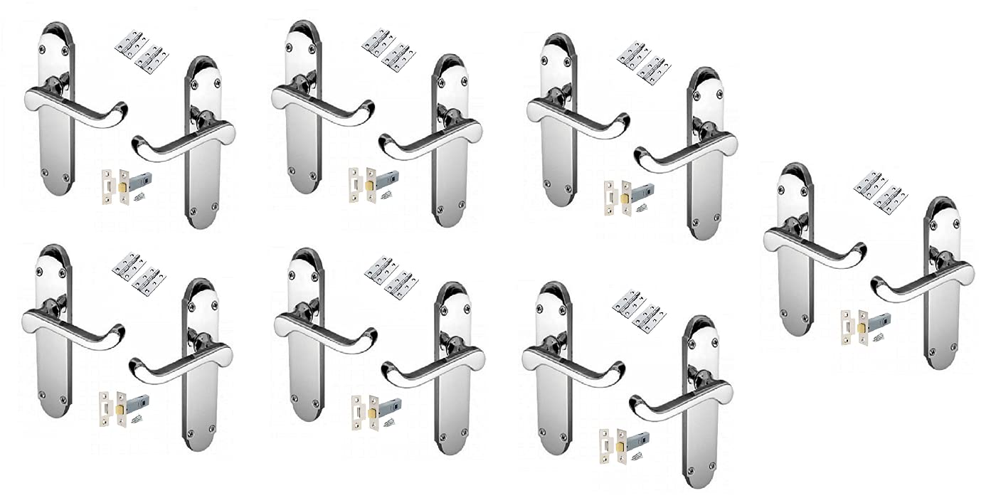 Haven Heritage Chrome Door Handle Polished Epsom Style Victorian Scroll With Hinges And Tubular Latches X 7 Sets - ®