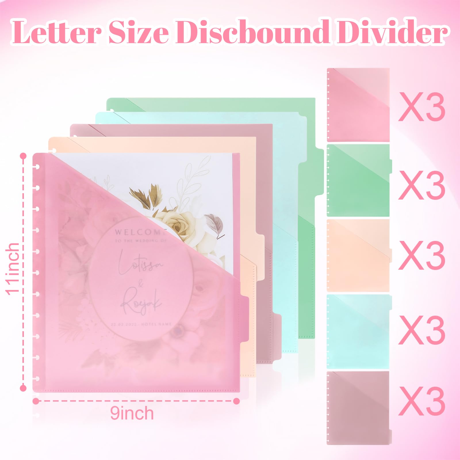 Divisores DiscBound con bolsillos, divisores de carpeta de tamaño carta, separadores de plástico con pestañas, suministros de planificador, pestañas, divisores de archivos, divisores de índice para