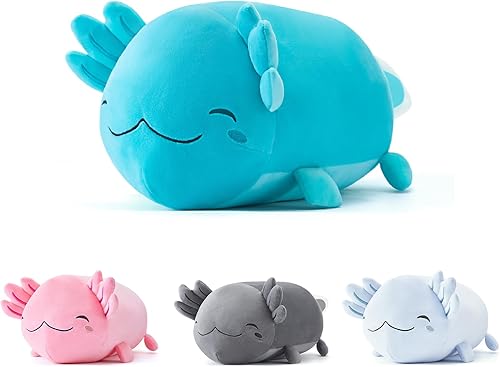 Juguete de peluche suave de 19 pulgadas, lindo cojín de peluche de ajolotl kawaii, muñecas de ajolote azul, regalo para niños y niñas, cumpleaños,