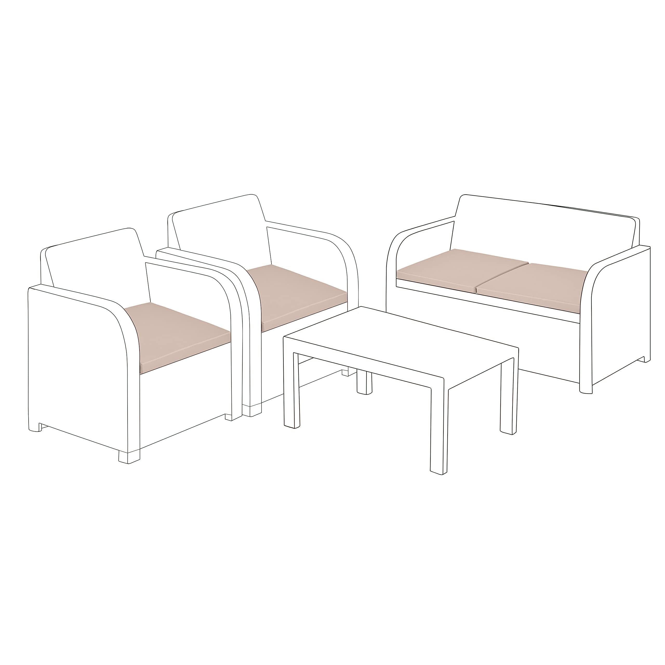 Gardenista Juego de 4 piezas de cojines de repuesto de ratán para exteriores, almohadillas de asiento de jardín para muebles de ratán Keter Allibert Carolina, relleno para sillas de muebles de patio