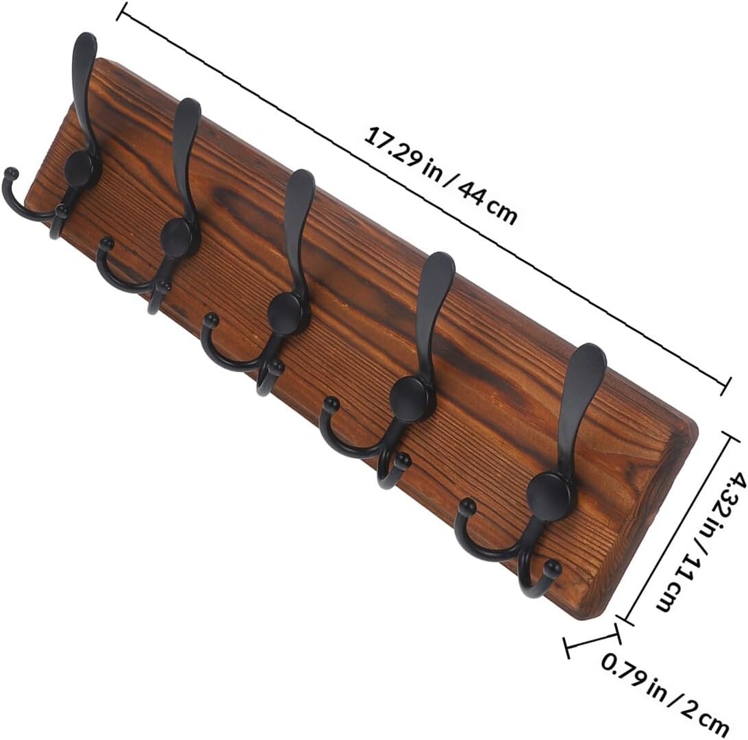 Rustic Wooden Wall Mounted Key Hook Rack with 3-Prong Coat Hanger 44x11x2cm Small Wall Key Holder for Entryway Storage and Organization